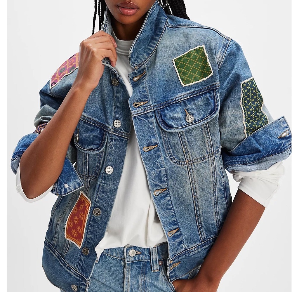 Free People X Found‎ NWT Kantha Patchwork Denim Jean Jacket Size Large